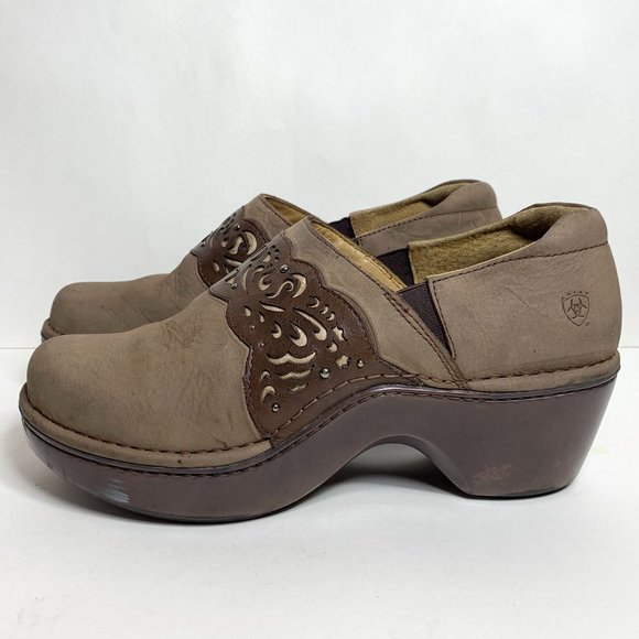 Ariat Tambour Women's Size 9 Leather Clogs Slip On Wedge Heel Mule Shoe - Picture 7 of 15